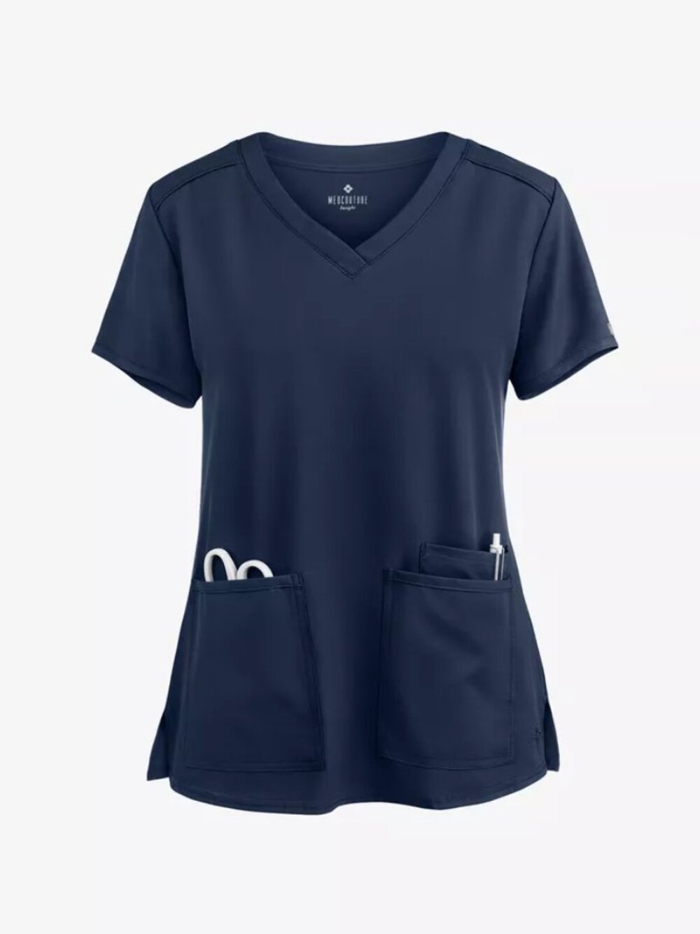 Med Couture Insight Women’s 3-Pocket V Neck Scrub Top in Navy - sz L